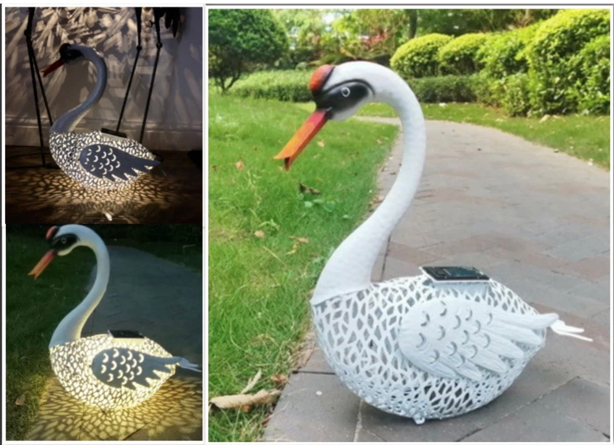 Solar Powered Swan Outdoor Waterproof Metal Garden