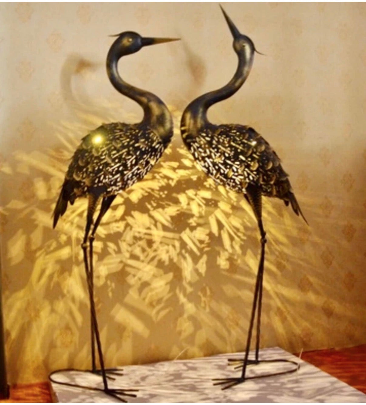 Large Metal Silhouette Crane Family Light Solar ornament