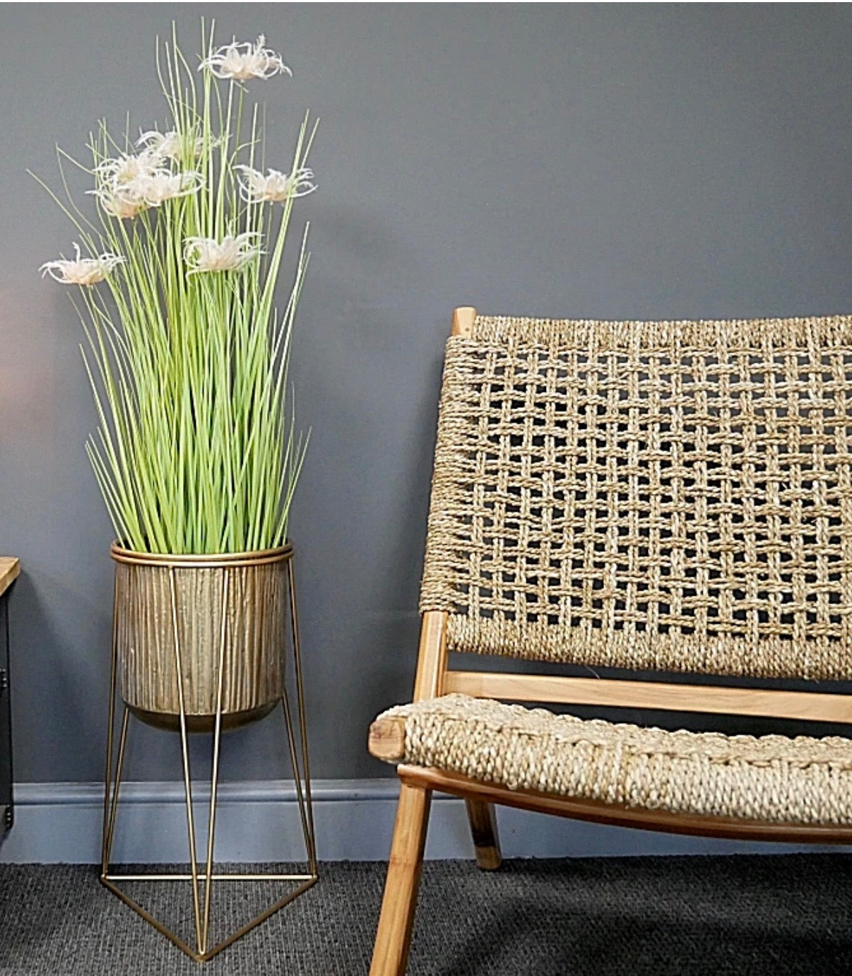Large Metal Gold Ribbed House Plant Flower Pot Display Tall Planter Stand Holder