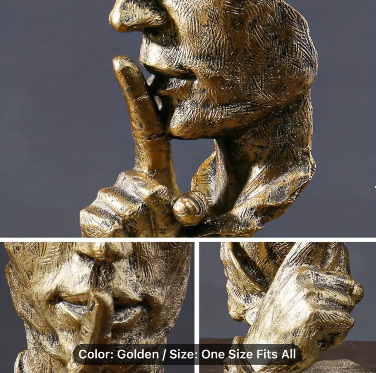 Silence Sculpture Resin Silence is Gold Statue Creative ornament for Home Office