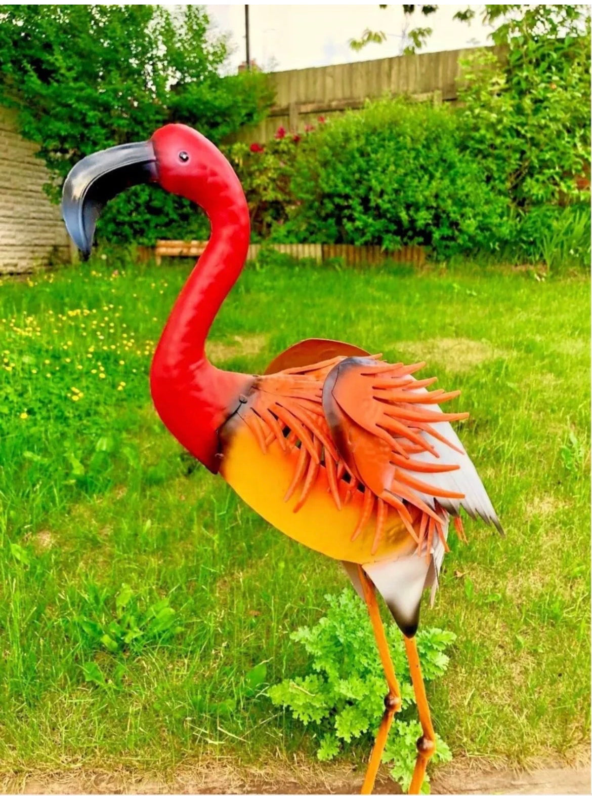 Large Metal HandMade Orange Flamingo Indoor/Outdoor