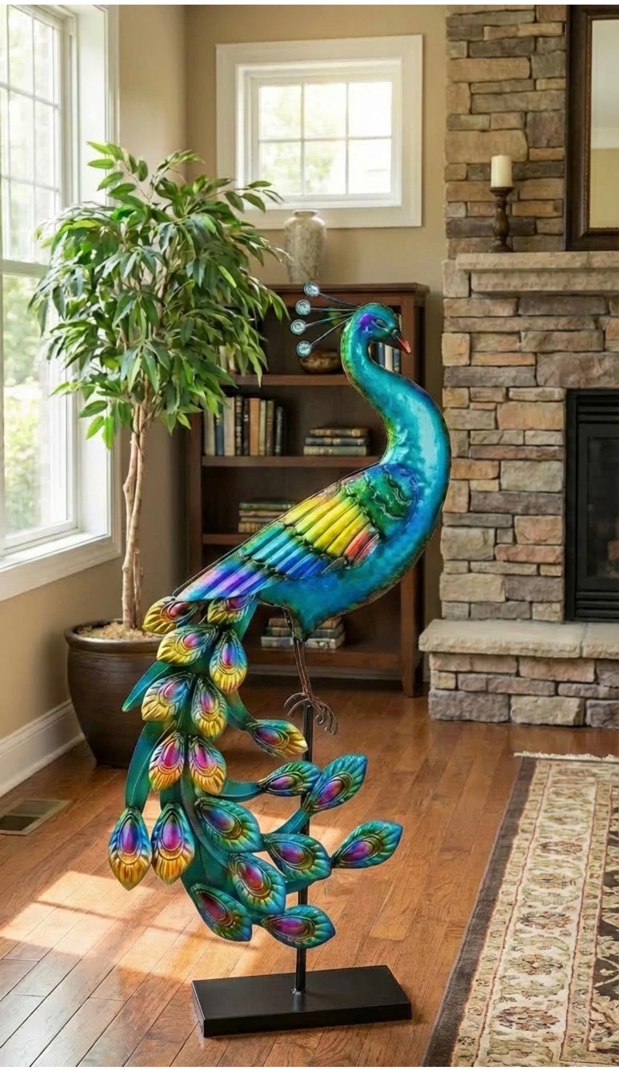 79cm Tall Large HandMade Metal Craft Peacock IndoorOutdoor Pond Garden Sculpture
