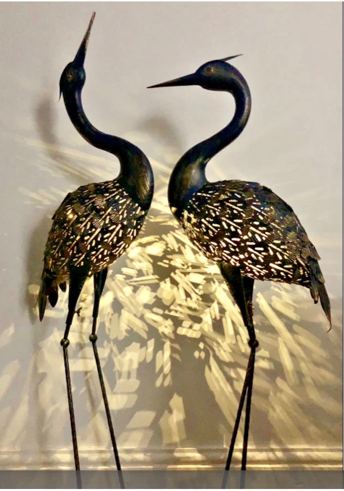 Large Metal Silhouette Crane Family Light Solar ornament