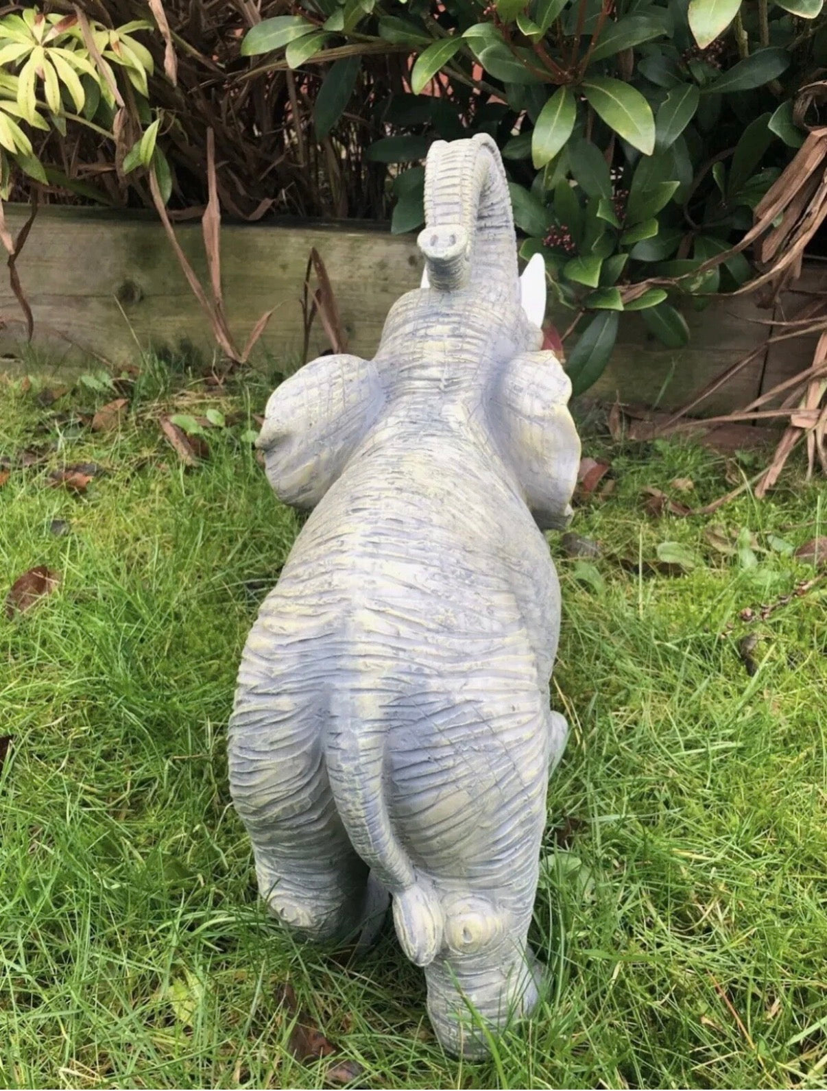 Large Resin Grey Silver Elephant Looking Up Wild Safari Animal Garden Ornament