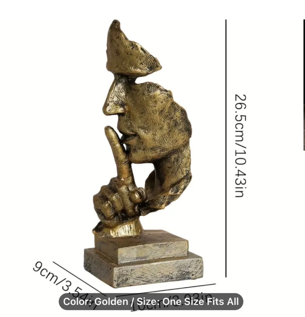 Silence Sculpture Resin Silence is Gold Statue Creative ornament for Home Office