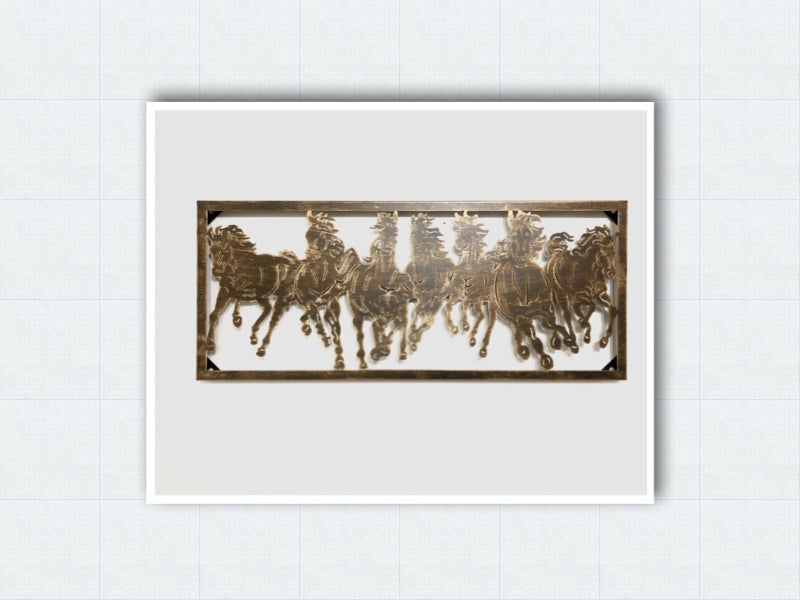 33" RUNNING WILD HORSES METAL WALL ART WESTERN HOME DECOR BRONZE BRUSHED COPPER