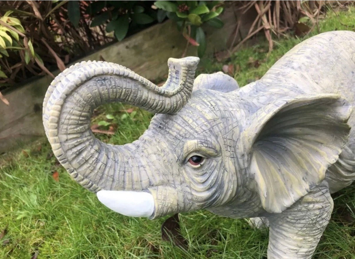 Large Resin Grey Silver Elephant Looking Up Wild Safari Animal Garden Ornament