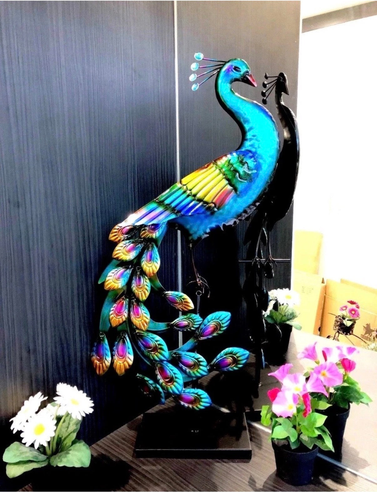 79cm Tall Large HandMade Metal Craft Peacock IndoorOutdoor Pond Garden Sculpture
