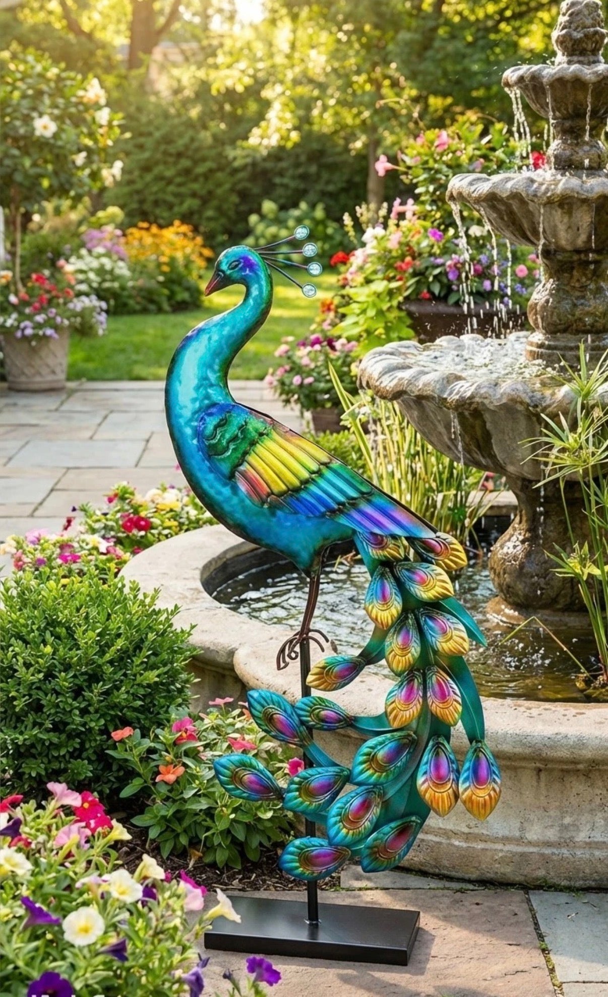 79cm Tall Large HandMade Metal Craft Peacock IndoorOutdoor Pond Garden Sculpture