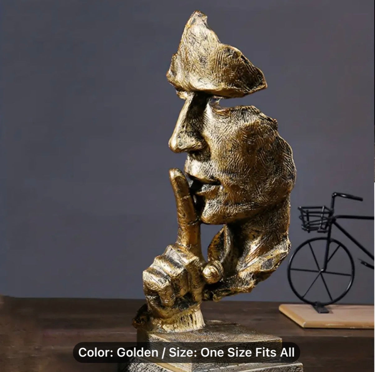 Silence Sculpture Resin Silence is Gold Statue Creative ornament for Home Office