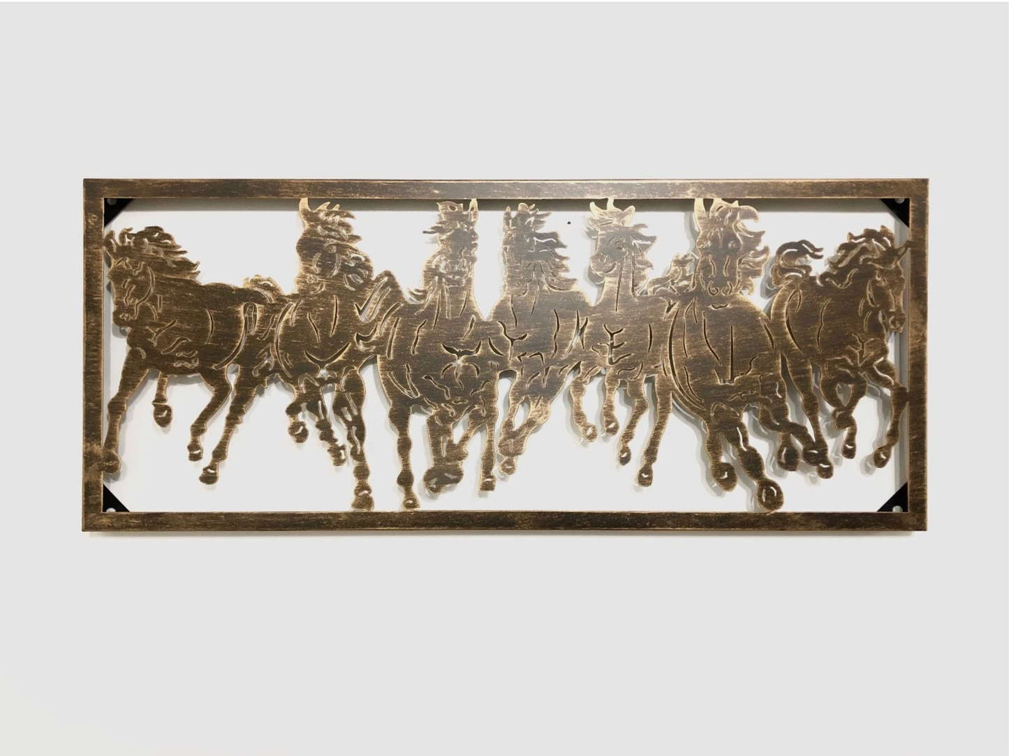 33" RUNNING WILD HORSES METAL WALL ART WESTERN HOME DECOR BRONZE BRUSHED COPPER