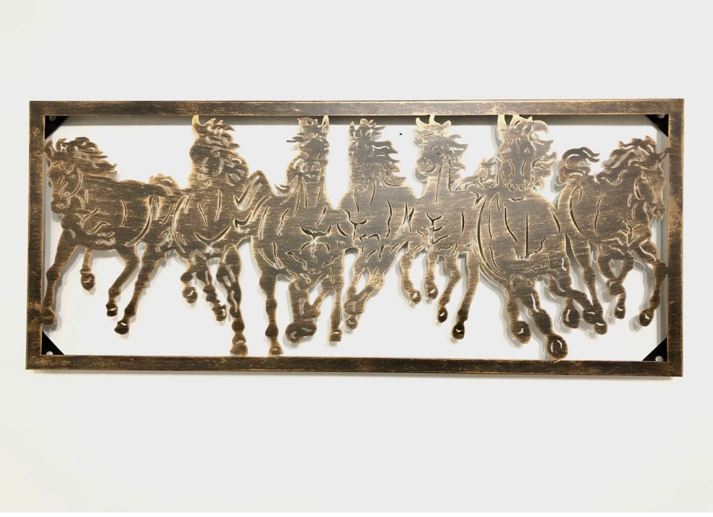 33" RUNNING WILD HORSES METAL WALL ART WESTERN HOME DECOR BRONZE BRUSHED COPPER