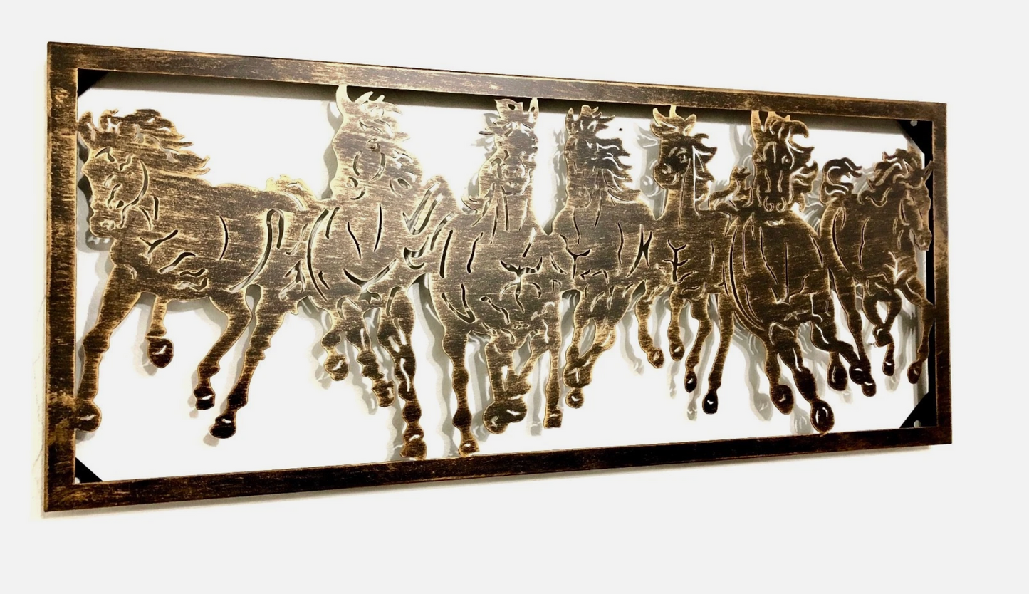 33" RUNNING WILD HORSES METAL WALL ART WESTERN HOME DECOR BRONZE BRUSHED COPPER