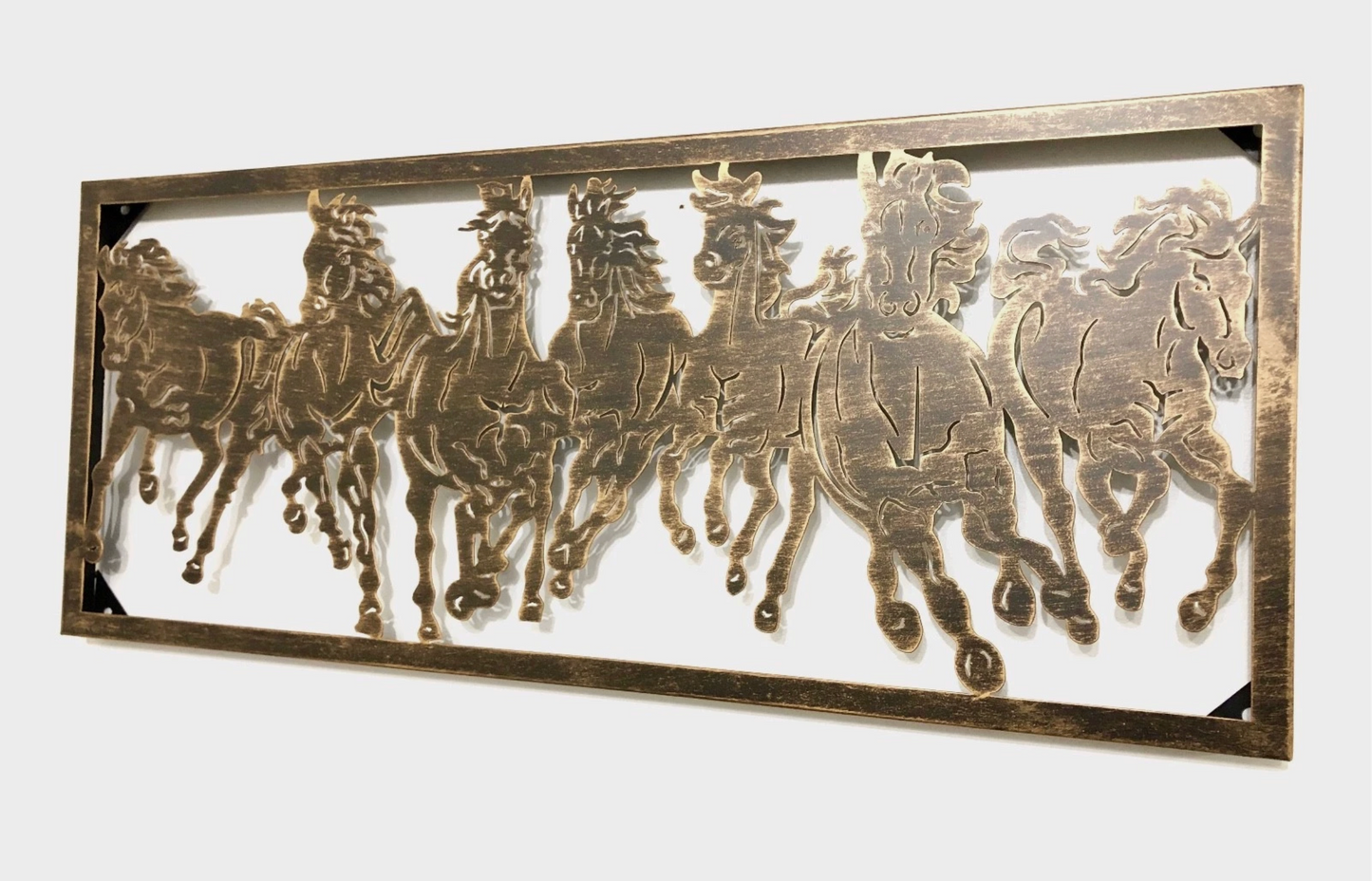 33" RUNNING WILD HORSES METAL WALL ART WESTERN HOME DECOR BRONZE BRUSHED COPPER