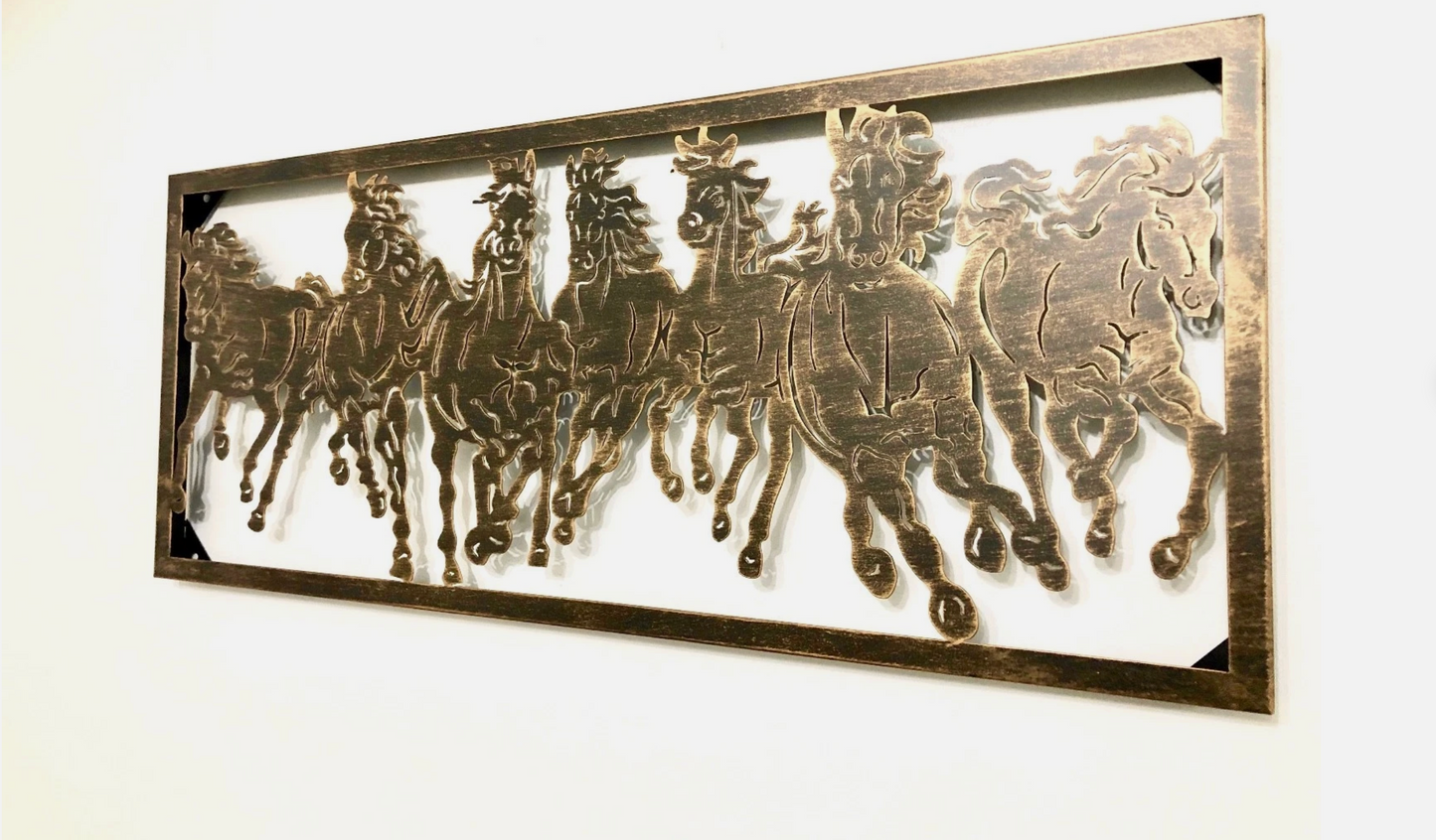 33" RUNNING WILD HORSES METAL WALL ART WESTERN HOME DECOR BRONZE BRUSHED COPPER