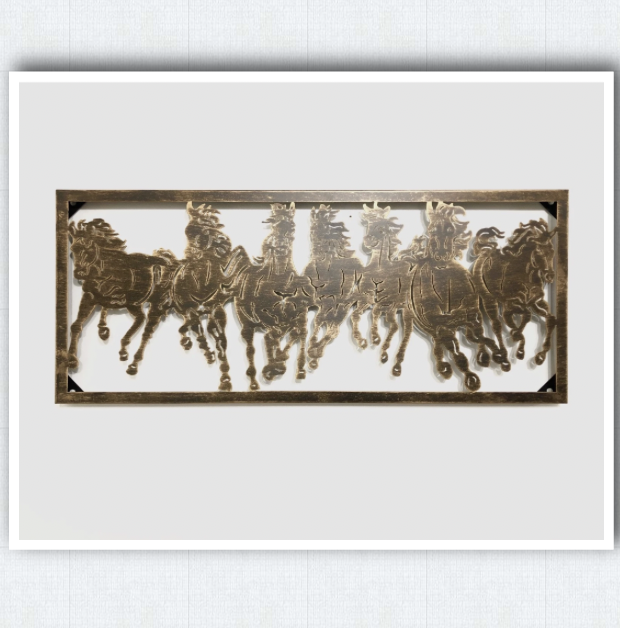33" RUNNING WILD HORSES METAL WALL ART WESTERN HOME DECOR BRONZE BRUSHED COPPER