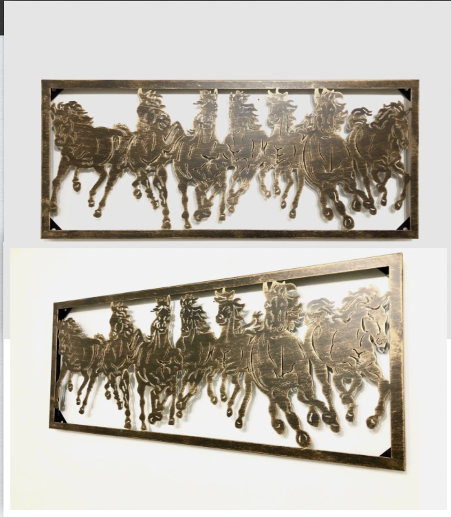 33" RUNNING WILD HORSES METAL WALL ART WESTERN HOME DECOR BRONZE BRUSHED COPPER