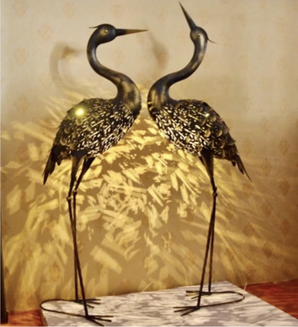 Large Metal Silhouette Crane Family Light Solar ornament