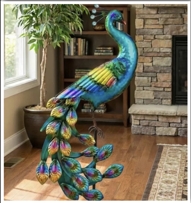 79cm Tall Large HandMade Metal Craft Peacock IndoorOutdoor Pond Garden Sculpture