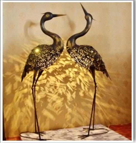 Large Metal Silhouette Crane Family Light Solar ornament