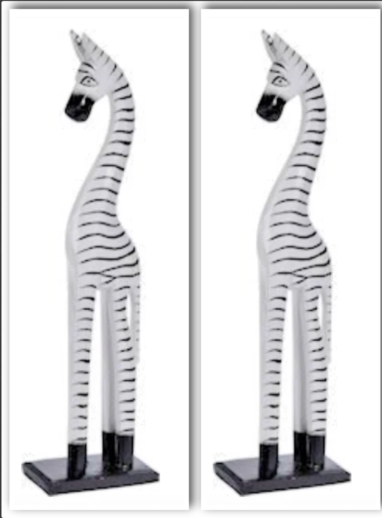 Zebra Tall Handmade Carved Animal Wood Free Standing Painted Fair Trade 50cm