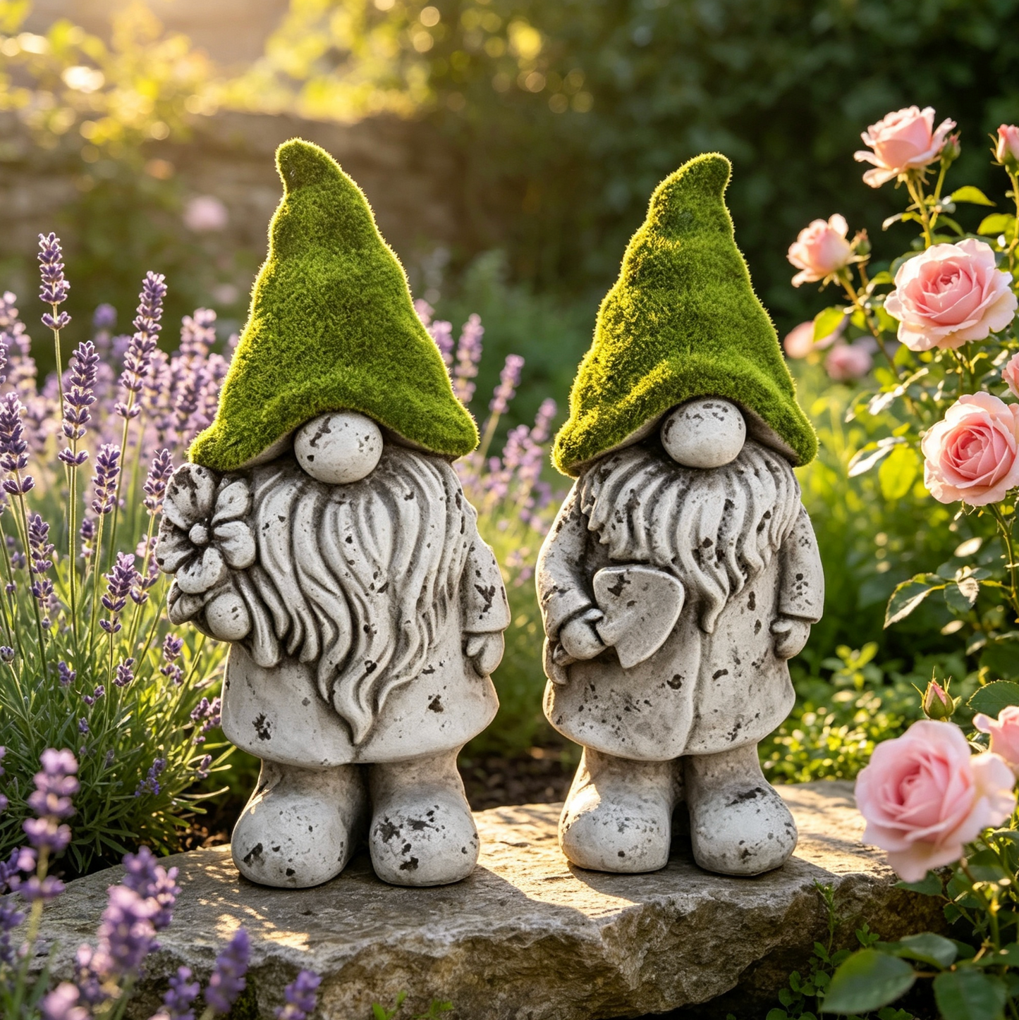 Large Flock and Antique Stone Effect Gnome Garden Ornament indoor outdoor