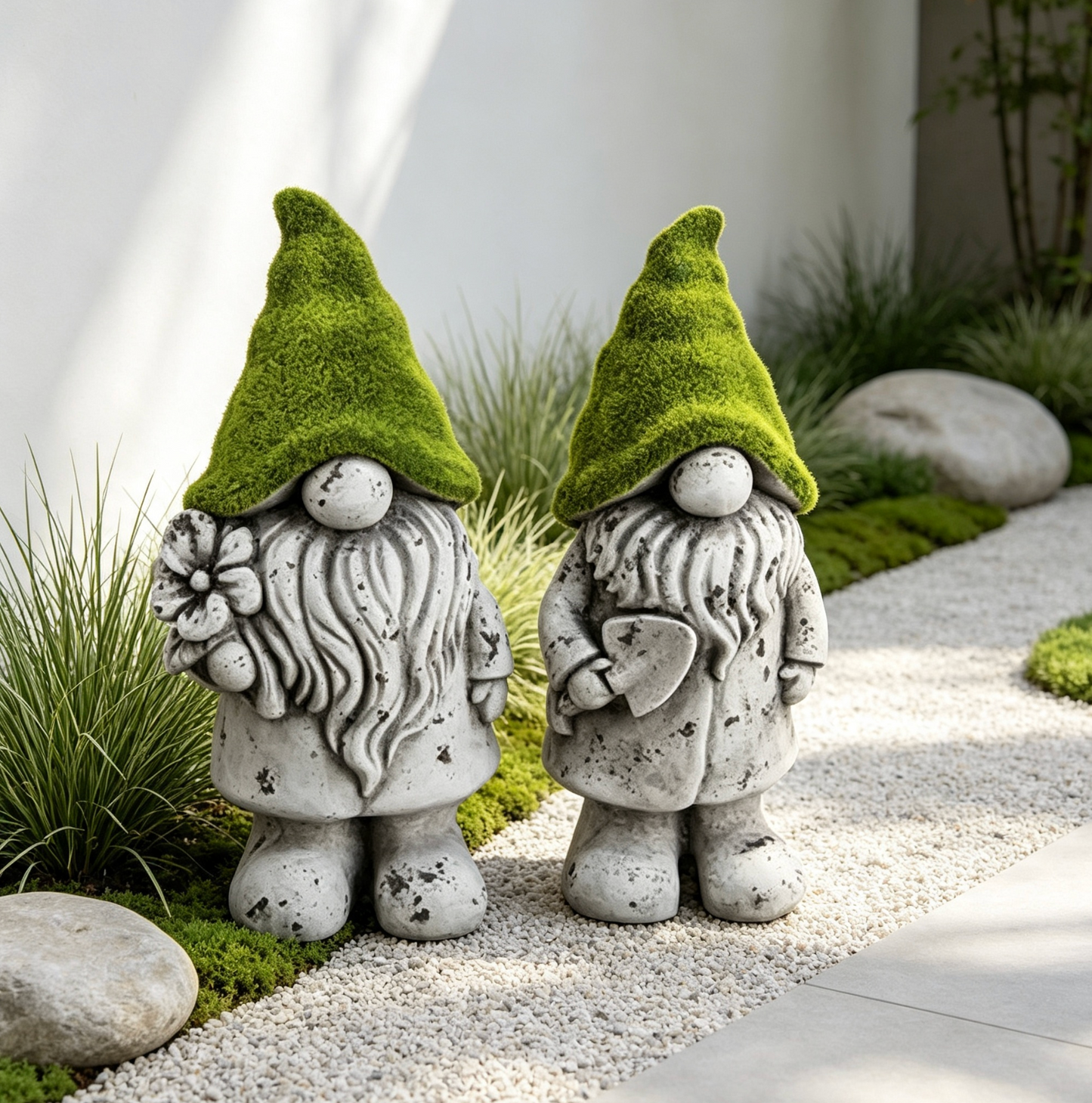 Large Flock and Antique Stone Effect Gnome Garden Ornament indoor outdoor