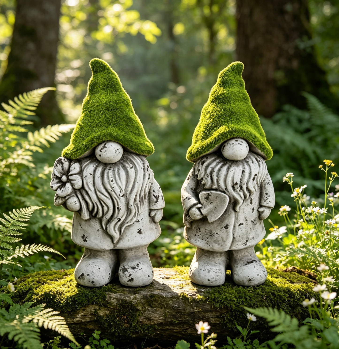 Large Flock and Antique Stone Effect Gnome Garden Ornament indoor outdoor