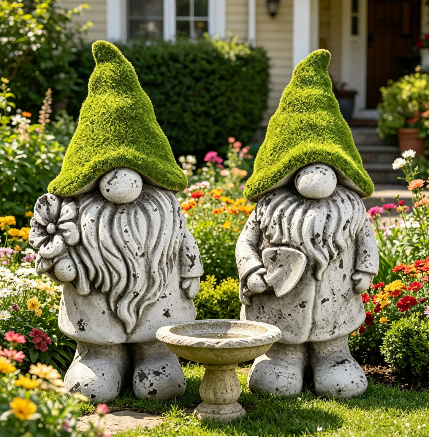 Large Flock and Antique Stone Effect Gnome Garden Ornament indoor outdoor