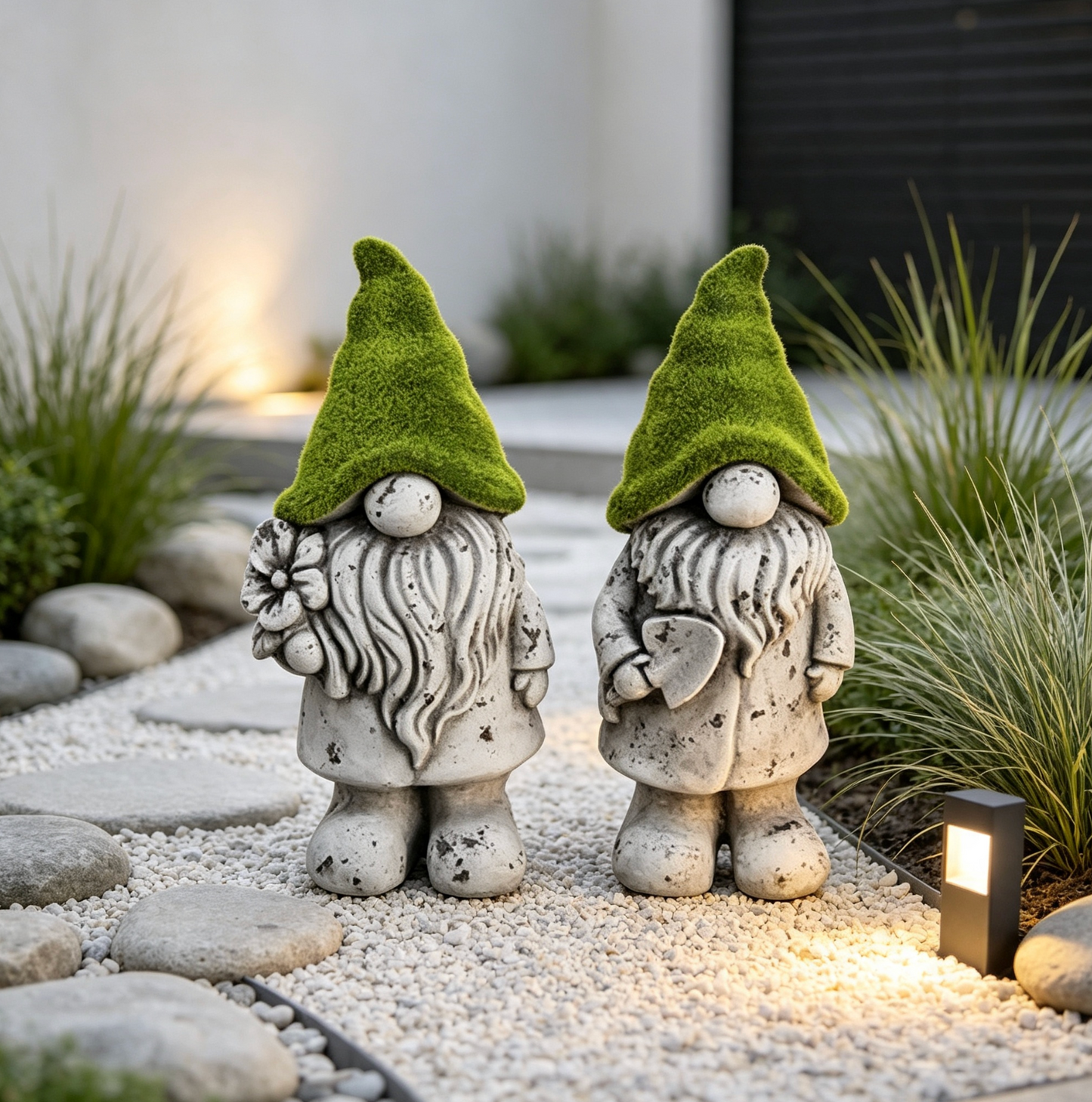 Large Flock and Antique Stone Effect Gnome Garden Ornament indoor outdoor