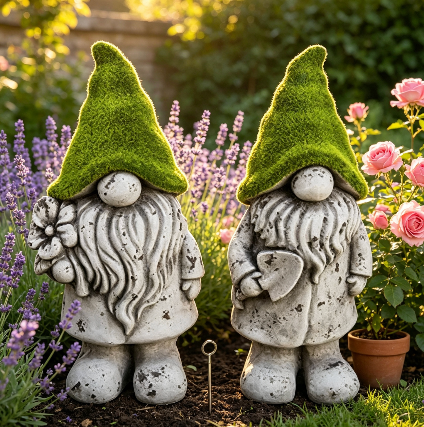 Large Flock and Antique Stone Effect Gnome Garden Ornament indoor outdoor