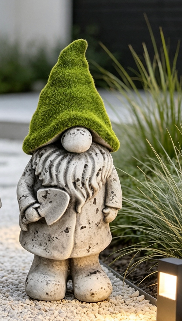 Large Flock and Antique Stone Effect Gnome Garden Ornament indoor outdoor