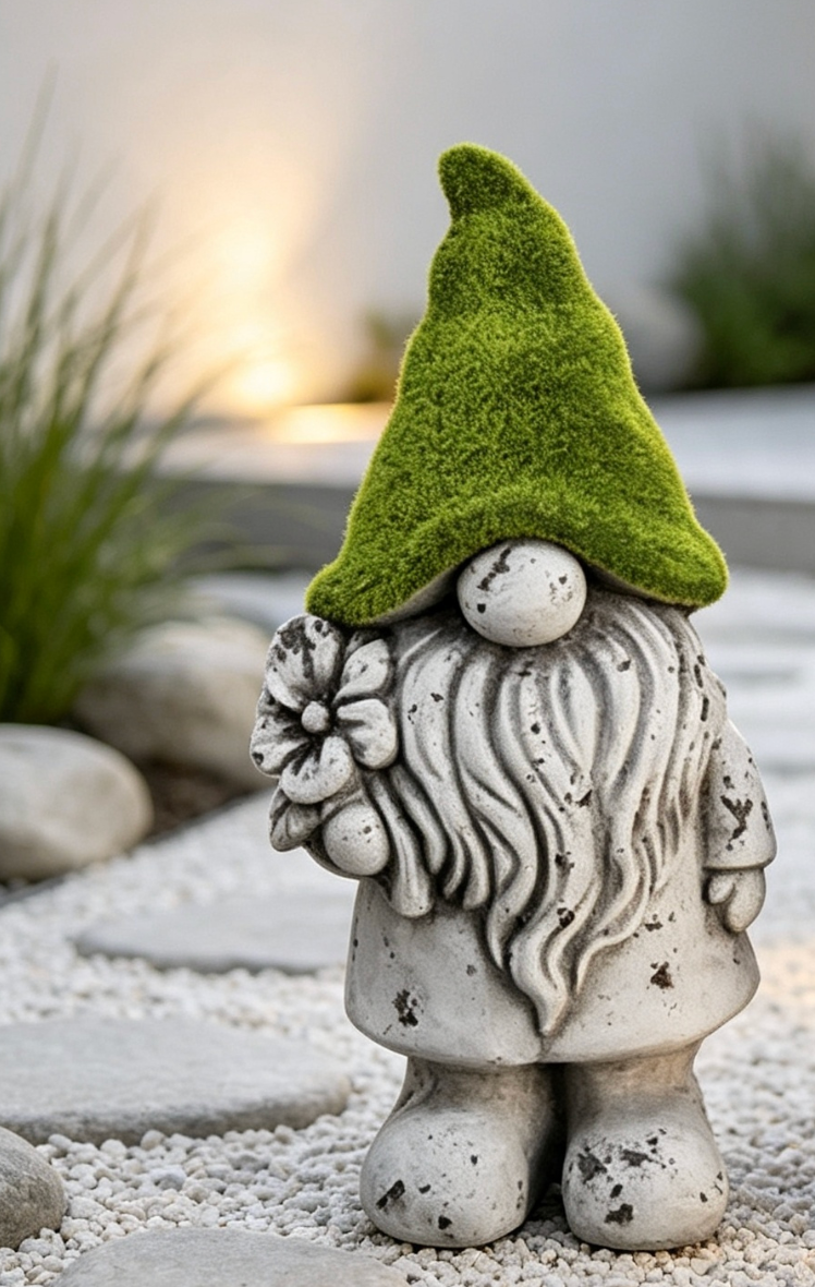 Large Flock and Antique Stone Effect Gnome Garden Ornament indoor outdoor