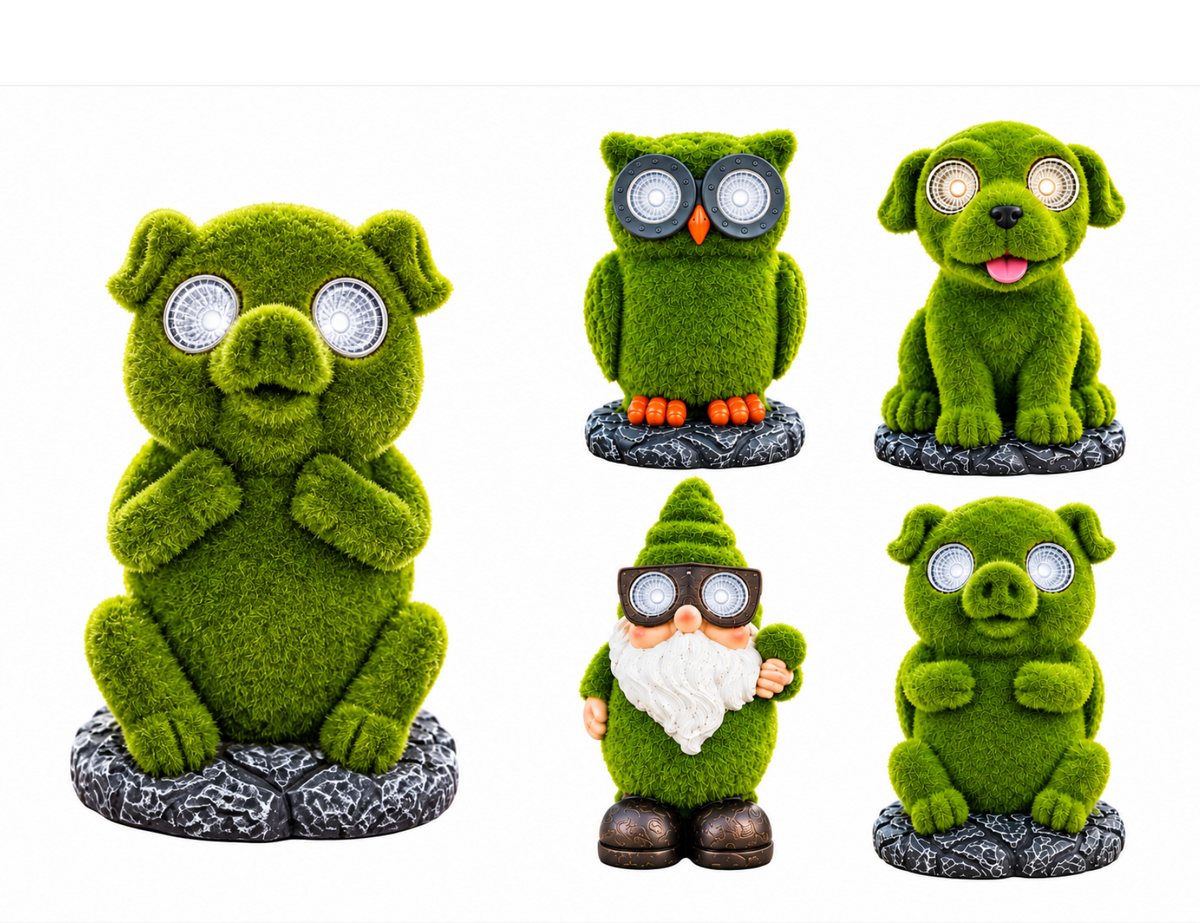 Flocked Gnome with Solar eyes Ornament Indoor Outdoor Patio Gnomes