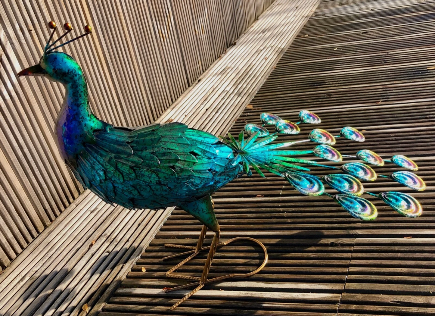 Large 64cm Exotic Bird Peacock Blue Decorative Garden Sculpture Statue Ornament looking forward
