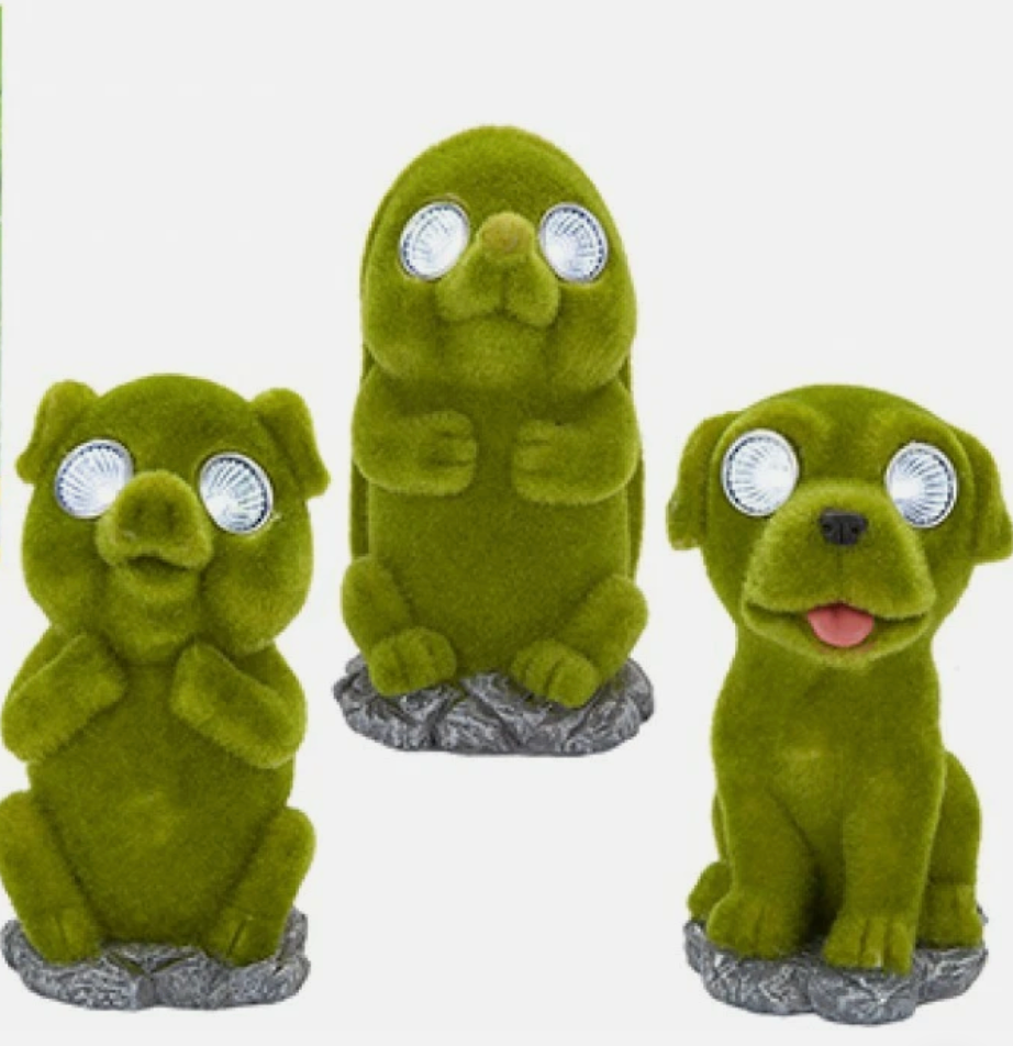 Flocked Gnome with Solar eyes Ornament Indoor Outdoor Patio Gnomes