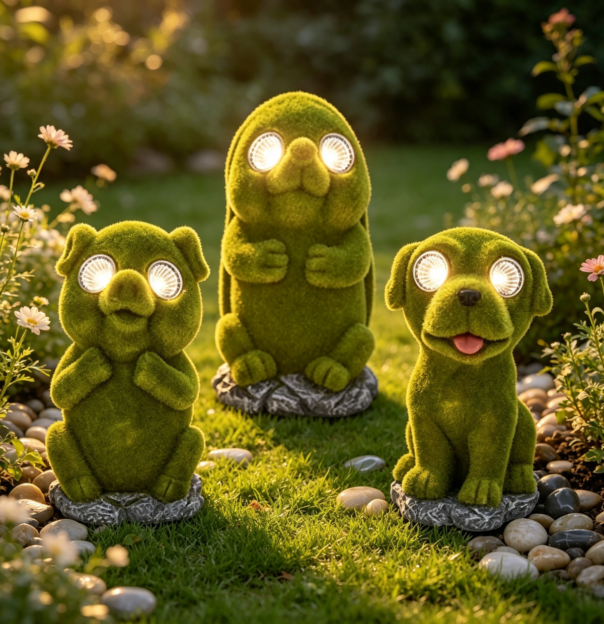 Flocked Gnome with Solar eyes Ornament Indoor Outdoor Patio Gnomes