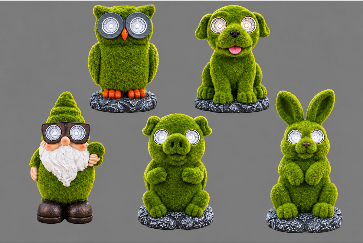 Flocked Gnome with Solar eyes Ornament Indoor Outdoor Patio Gnomes