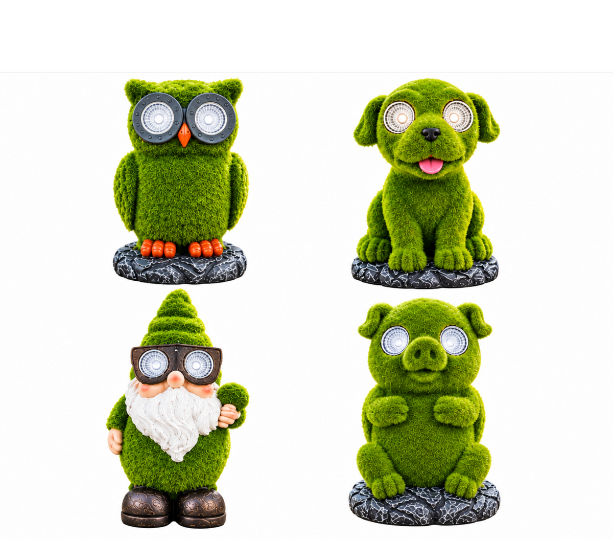 Flocked Gnome with Solar eyes Ornament Indoor Outdoor Patio Gnomes