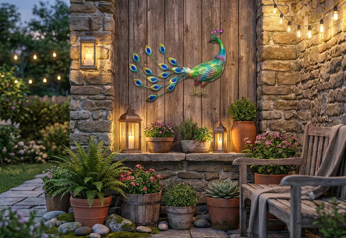 Large HandMade Metal Craft Peacock Indoor Outdoor Pond Garden Ornament Sculpture