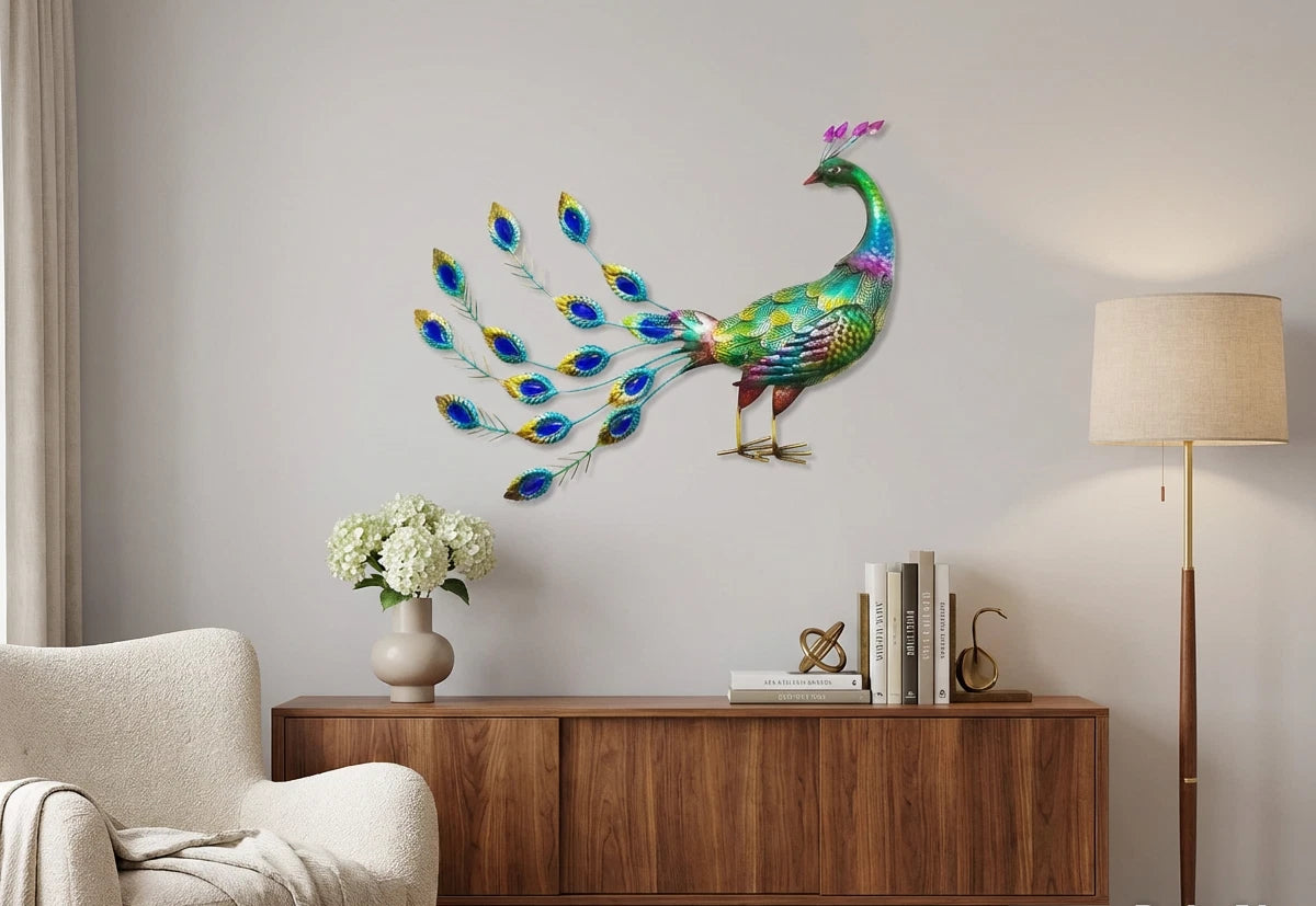Large HandMade Metal Craft Peacock Indoor Outdoor Pond Garden Ornament Sculpture